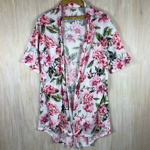 Show Me Your MuMu White Pink Floral Cover Up Open Cardigan Flowy Beach Summer OS